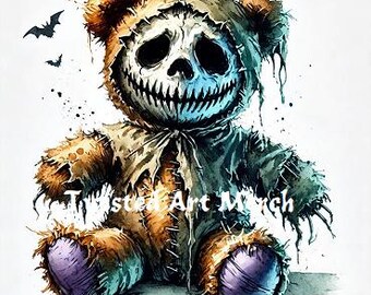 Creepy Teddy Bear Clipart: Spooky Halloween JPG (Digital Download)