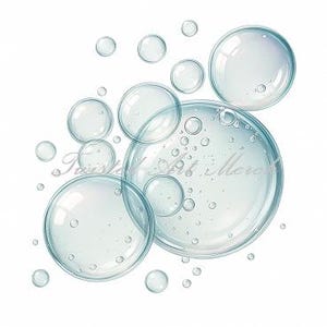 Può includere: Illustrazione di diverse bolle traslucide blu chiaro di varie dimensioni, alcune sovrapposte. Le bolle hanno un aspetto lucido, con sottili riflessi e ombre che suggeriscono una forma tridimensionale. Lo sfondo è bianco.