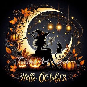 Magie automnale et voeux d'Halloween en téléchargement numérique au format Jpg - fabrication de cartes - scrapbooking - créations manuelles - art mural - sorcière Jpg