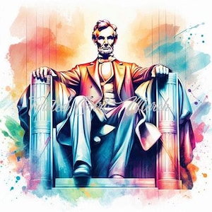 10 JPGs de aquarela com marcos de Washington DC - Downloads de aquarela vibrante, Memorial MLK Jr., Memorial Lincoln, Casa Branca, Scrapbooking