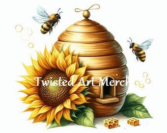 Beehive & Sunflower Clipart: Honeycomb JPGs (Digital Download)