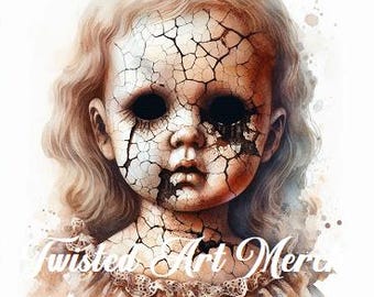 Creepy Porcelain Doll Bust Clipart: Spooky JPG Images (Digital Download)