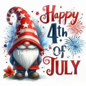 Patriotic Gnome Clipart: 4th of July Red, White, and Blue (JPG Digital Download)