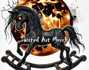 Creepy Rocking Horse JPGs: Dark Gothic Art (Digital Download)