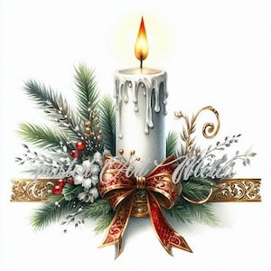 Christmas Candle Clipart: Holiday Cardmaking Images (Digital Download JPGs 3000x3000px )