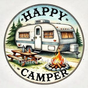 Happy Camper Clipart: RV Camping Scene JPGs (Digital Download)