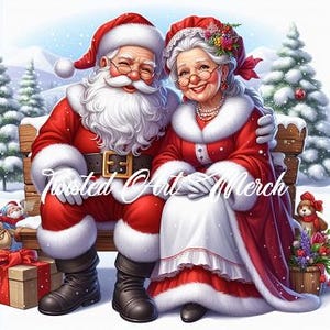 Clipart de Natal do Papai Noel e da Sra. Noel - 7 JPGs sazonais - JPGs do Papai Noel e da Sra. Noel - 3000 x 3000px - Cartões, Papelaria, Colagens