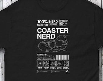 Coaster Nerd T-Shirt, Roller Coaster Enthusiast Tee, Theme Park Fan Gift, Micrographics Blueprint Design, Thrill Ride Shirt UK