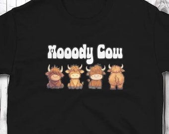 Camiseta divertida de vaca de las Tierras Altas, camiseta con estampado de vaca de dibujos animados de mal humor