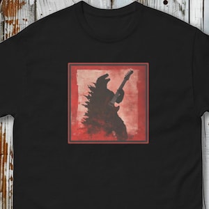 Godzilla T-Shirt für E-Gitarren Spieler Geschenk Musiker Shirt für Ihn oder Sie Heavy Metal Godzilla Fan Art Kleidung Weihnachtsgeschenk Shirt