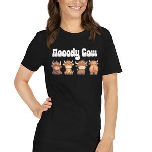 Funny Highland Cow T-Shirt, Moody Cartoon Cow Print Tee image 4