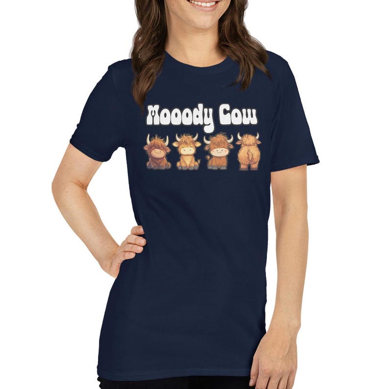 Funny Highland Cow T-Shirt, Moody Cartoon Cow Print Tee image 10
