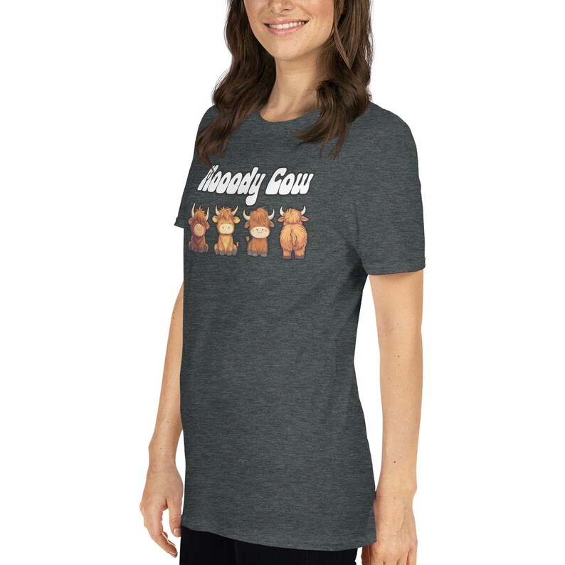 Funny Highland Cow T-Shirt, Moody Cartoon Cow Print Tee image 7