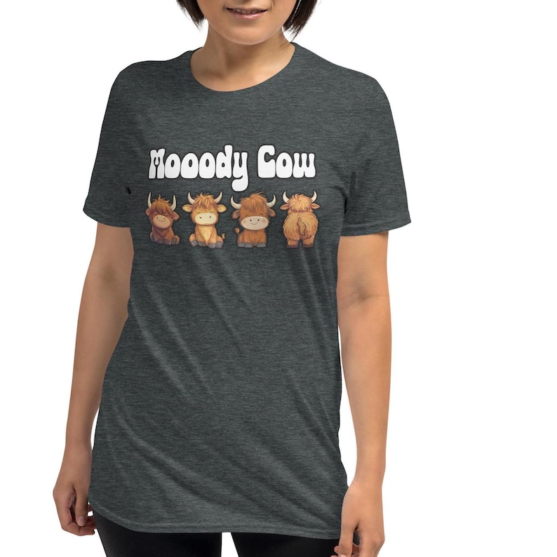 Funny Highland Cow T-Shirt, Moody Cartoon Cow Print Tee image 9