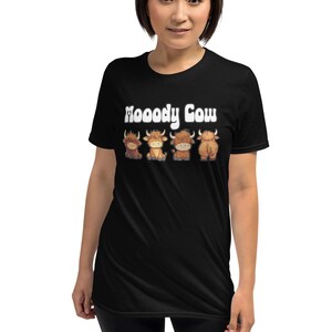 Funny Highland Cow T-Shirt, Moody Cartoon Cow Print Tee image 6