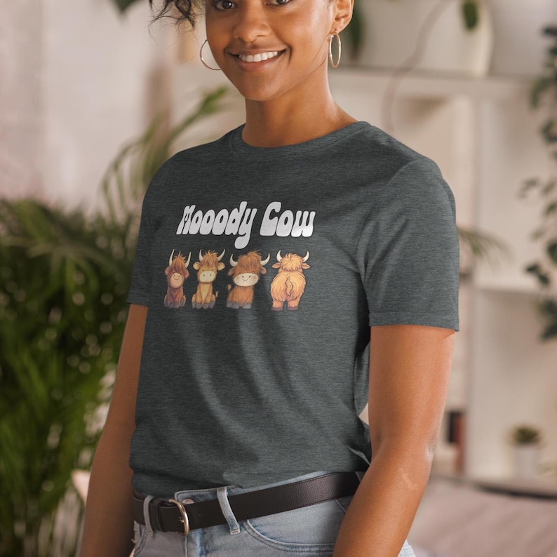 Funny Highland Cow T-Shirt, Moody Cartoon Cow Print Tee image 8