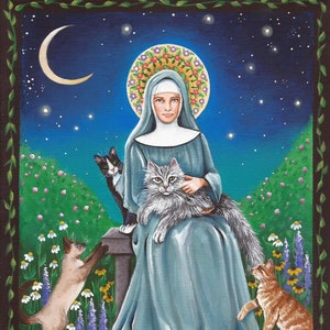 Gertrude of Nivelles, Patron Saint of Cats and Gardeners - 8 x 10 Print of Original Acrylic Painting by Carolee Clark