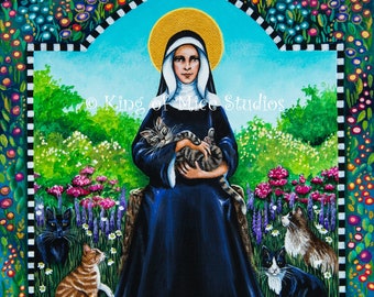 Saint Gertrude of Nivelles, Patron of Cats and Gardeners - 11 x 14