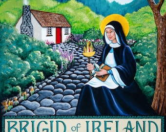 Brigid of Ireland, Patron Saint of Hearth and Home - 8 x 10 Print of Original Acrylic Painting by Carolee Clark