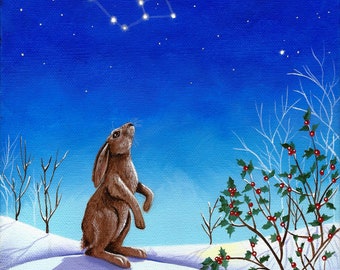 Frosty Hare Moon - 8 x 10 Print of Original Acrylic Painting by Carolee Clark