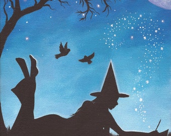 Best Friends #1 - 8 x 10 Print of Original Acrylic Witch Painting by Carolee Clark