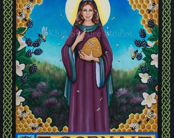 Saint Gobnait, Patron of Bees and Beekeepers - 8 x 10 Print of Original Acrylic Painting by Carolee Clark