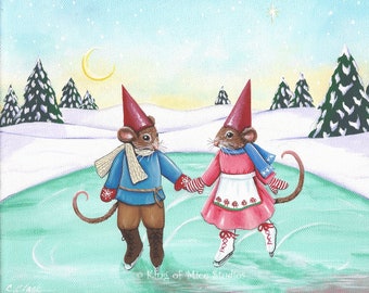 Mice Skating - 8x10 Print of Original Acrylic Painting by Carolee Clark, of King of Mice Studios