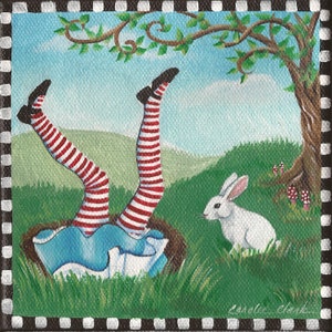 Down the Rabbit Hole - 6 x 6 Print of Original Acrylic Painting by Carolee Clark