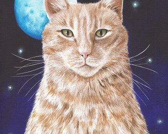 Blue Moon Kitty - 8 x 10 Print of Original Acrylic Painting by Carolee Clark