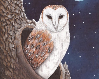 Barn Owl - 8 x 10 Print of Original Acrylic Painting by Carolee Clark