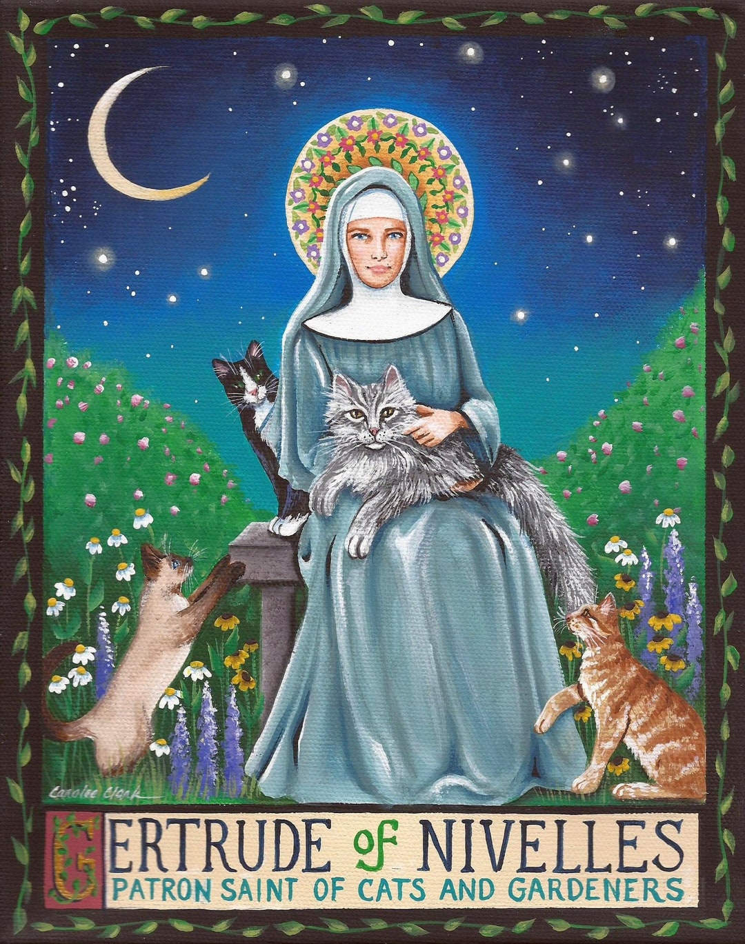 Gertrude of Nivelles, Patron Saint of Cats and Gardeners - 8 x 10