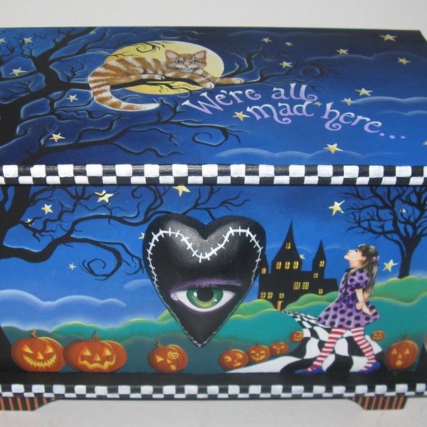 MALICE IN WONDERLAND, Original, hand painted, Halloween chest by Carolee Clark