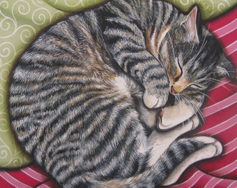 Afternoon Nap - 8 x 8 Print of Original Acrylic Painting by Carolee Clark