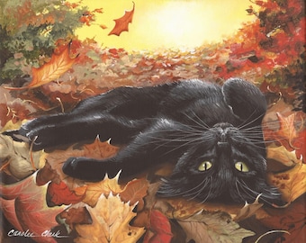 Charlie - 8 x 10 Print of Original Acrylic Black Cat Painting by Carolee Clark