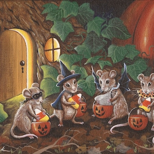 A VERY SPECIAL TREAT - 8 x 10 Print of Original Acrylic Halloween Mouse Painting by Carolee Clark