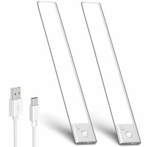 May include: Two white LED under cabinet lights with a motion sensor and a USB charging cable.