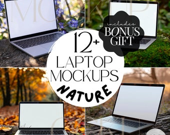 12+ Nature Laptop Mockup Bundle | Outdoor Macbook Pro Screen Mock Ups, Social Media Cover, Website Mocks, Canva Template for Etsy Sellers