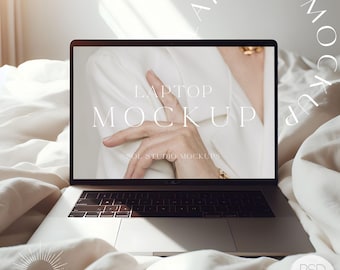 Laptop Mockup | Neutral Macbook Pro Screen Mock Ups, Social Media Cover, Website Mocks for Etsy Sellers, PSD Smart Object, Product Marketing