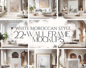 White Moroccan Wall Frame Mockup Bundle | 22+ Realistic Living Room Mockups, Tropical Luxury, Blank Frame Wall Art Mock Ups, Canva Template