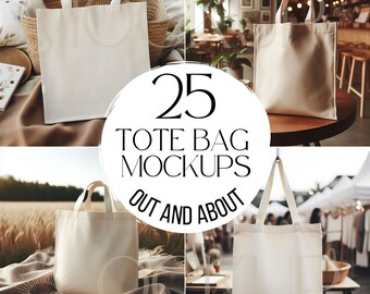 25 Outdoor Tote Bag Mockup Bundle | Boho Markets | Canvas Totes Mock Ups for Print on Demand Etsy Sellers | Printify Mocks | Canva Template