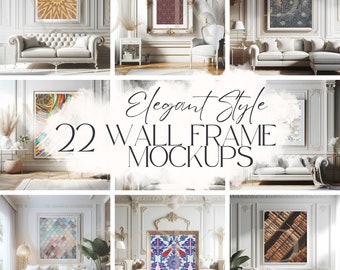 Elegant Style Wall Frame Mockup Bundle | 22 Realistic Living Room Mockups, Blank Frame Wall Art Mock Ups, Canva Template, Picture Frame