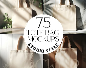75 Tote Bag Mockup Bundle | Studio Style Backdrop | Canvas Totes Mock Ups for Print on Demand Etsy Sellers | Printify Mocks | Canva Template