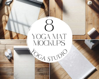 8 Yoga Mat Mockup Bundle | Neutral Yoga Studio Product Mockups for Print on Demand Etsy Sellers | Canva Template | Digital Mocks | Branding