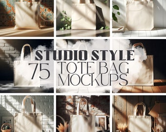 75 Tote Bag Mockup Bundle | Canvas Totes Mock Ups for Print on Demand Etsy Sellers | Studio Setting | Printify Mocks | Canva Template