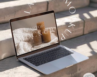 Laptop Mockup | Stone Macbook Pro Screen Mock Ups, Social Media Cover, Website Mocks for Etsy Sellers, PSD Smart Object, Product Marketing