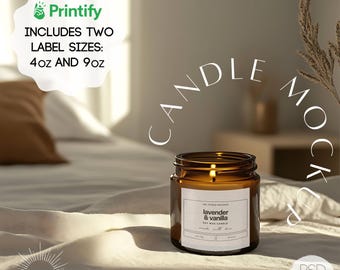 Amber Candle Mockup 4oz + 9oz Glass Jar Mock Custom Soy Candle Mock Up for Print on Demand Etsy Sellers Marketing PSD Smart Object Template