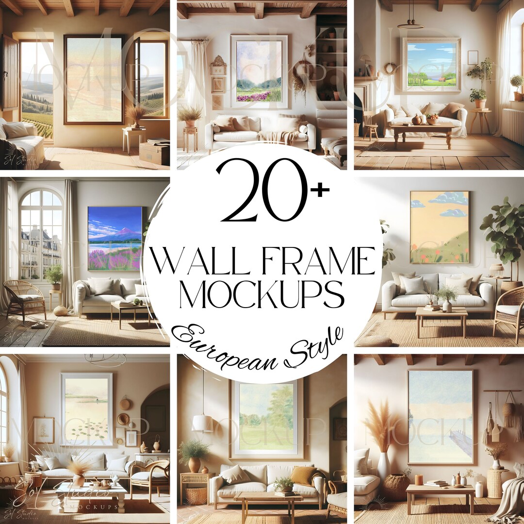 20+ European Style Wall Frame Mockup Bundle | Living Room Mocks | Blank ...
