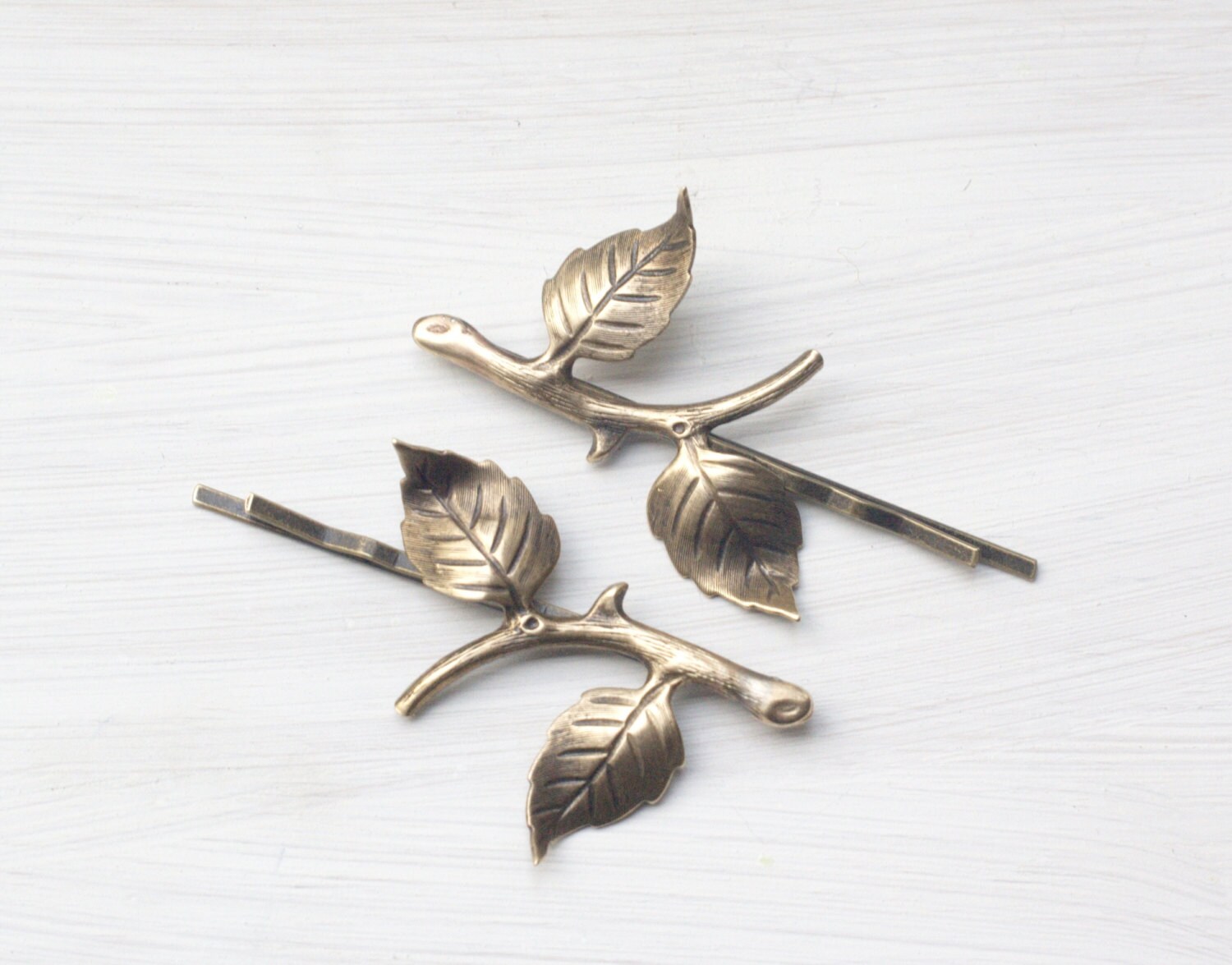 Branch Hair Pins Leaves Bridal Brass Bobby Pin Twig Hair Etsy