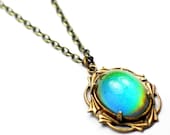 Reserved for Tricia Mood necklace vintage style retro art nouveau rainbow brass 60s hippie