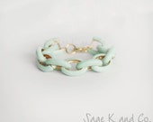 Mint Enamel Link  Bracelet - Chunky Statement Bracelet -